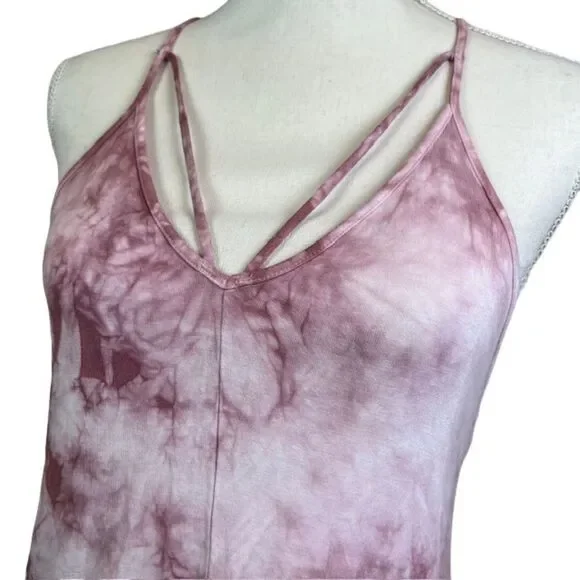 American Eagle Outfitters Strappy Tank Dress Pink White Marble S - Picture 2 of 10